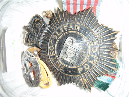 Metropolitan Police cap badge, other English/European badges and medals